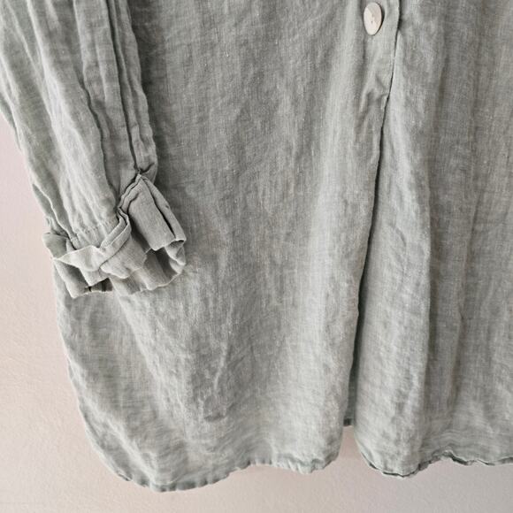 J. Jill Linen Turquoise Blue Three-Quarter Length V-Neck Blouse Size L Large - Picture 6 of 13